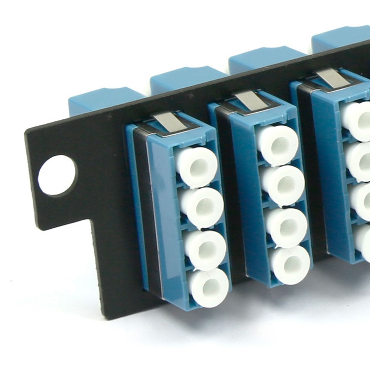 Fiber Adapter Panel, 24 Fibers OS2 Single Mode, 6 x LC UPC quad (Blue) Adapter, Ceramic Sleeve