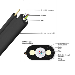 FTTH Outdoor Flat Fiber&Power Toneable Cable with 2FRP Singlemode Aerial Unit Tube Flat Drop Cable